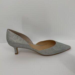 Badgley Mischka Jewel Dotty d'orsay silver glitter pumps shoe kitten heel 13